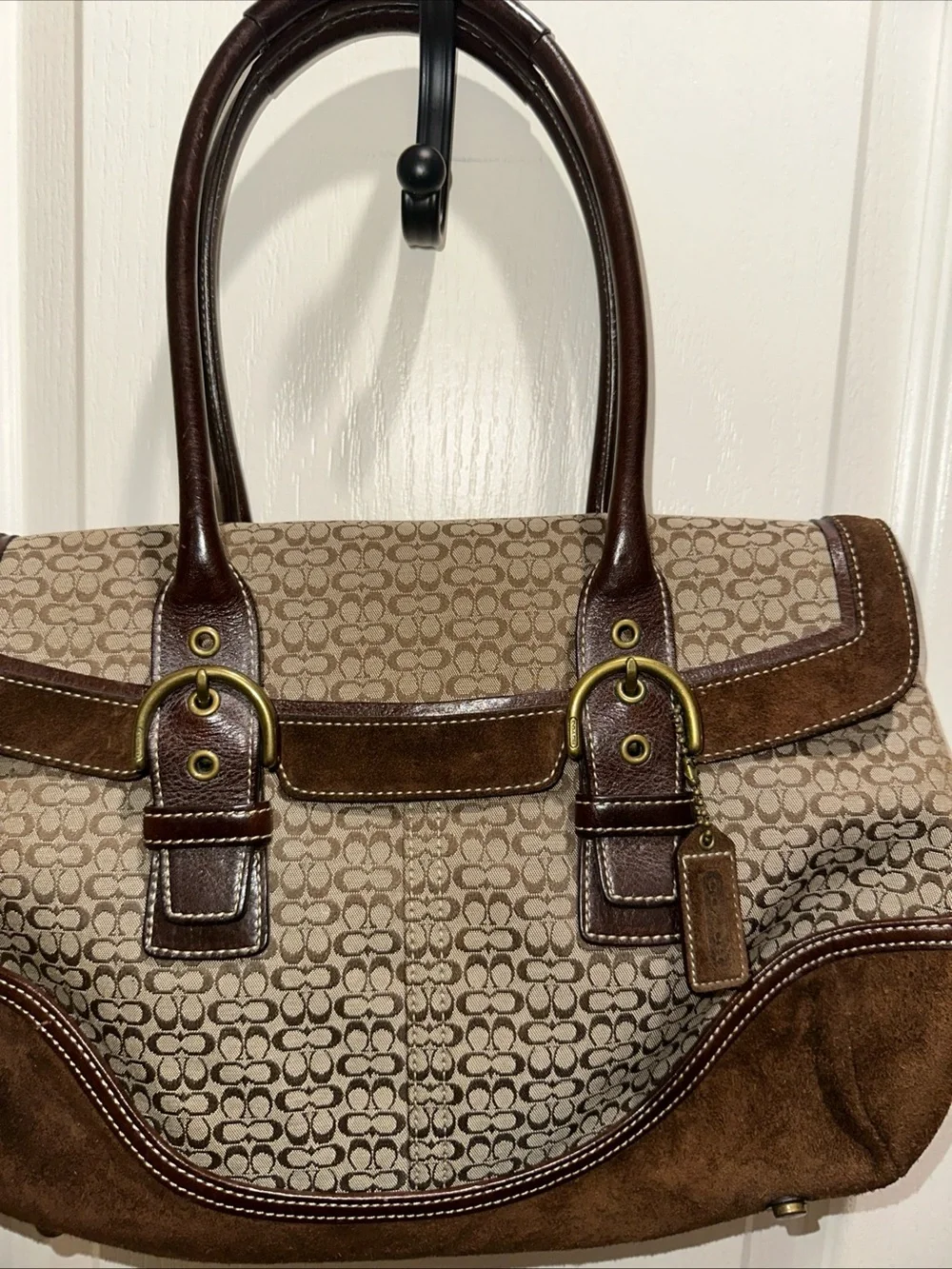VTG Y2K Coach Purse 7080 Hampton Brown Tan Soho Handbag Signature Leather Buckle